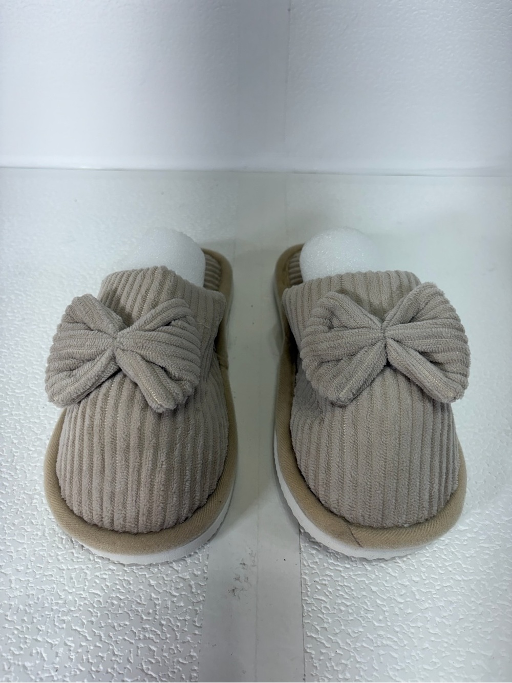 Corduroy Bow Slide Slippers for Women - Taupe s296